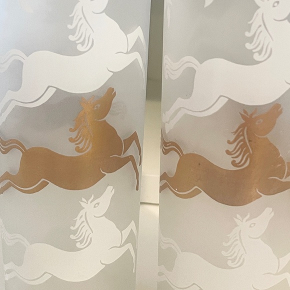 Libbey Frosted Highball Glasses White & Gold Cavalcade Galloping Horse Barware - Picture 3 of 10